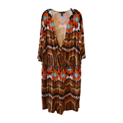 女士 INC 连衫裤套衫短裤尺寸 3x 部落日出棕色橙色加舒适  — 第 1/4 张图片