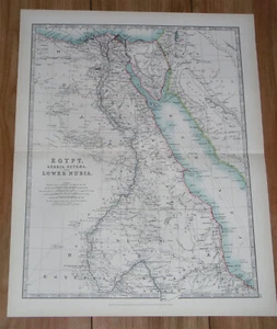 1907 ANTIQUE MAP OF EGYPT SUDAN NILE RIVER NUBIA / AFRICA / SAUDI ARABIA - Picture 1 of 11