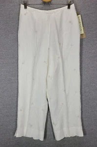 Norton McNaughton Linen Crop Capri Pants White Medium Embroidered Pull On NWT - Picture 1 of 13