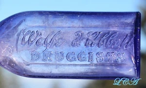 Small antique WOLFE & ABBOTT pure PURPLE bottle DRUGGIST 1 oz size SAN DIEGO CAL - Picture 1 of 3