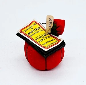 Tomato & Strawberry Pin Cushion New Old Stock w Needles Unused White Cross - Picture 1 of 10