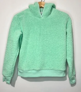 Athleta Girl So Snug Sherpa Hoodie L 12 Bluegrass Mint Thumb Holes Pockets - Picture 1 of 8