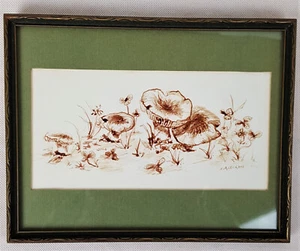 Vintage Watercolor Fine Line Painting Mushrooms Signed I M Erickson Glass/Frame - Picture 1 of 9
