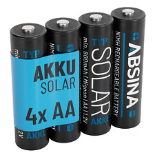 ABSINA 4x Solar Akku AA wiederaufladbar - Mignon Batterien für Solarleuchten