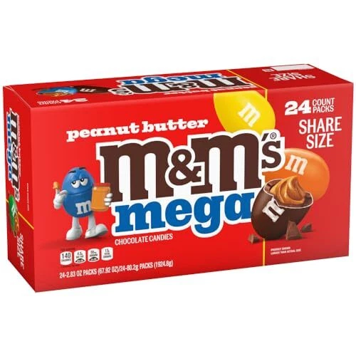 M&M'S Mega Peanut Butter Milk Chocolate Candy Share Size 24 Count