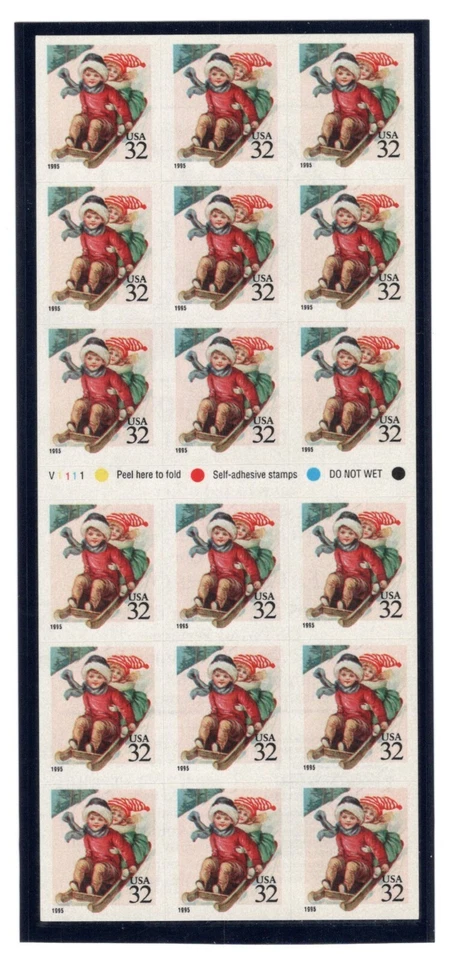 SC# 3013, 1995--32c Children Sledding, Booklet Pane of 18, MNH - Image 1 of 1