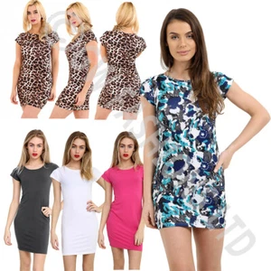 Bodycon-Midikleid Damen schlicht Jersey Stretch Rundhalsausschnitt Flügelärmel - Bild 1 von 20