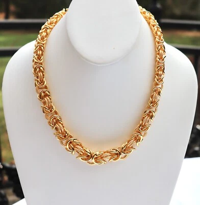 HSN Bellezza 14K 镀黄金拜占庭项链 18 英寸 + 2 英寸带袋和盒 — 第 1/4 张图片