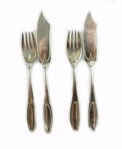 #e6698 4 teiliges Wellner Fischbesteck 2 Fischgabeln & 2 Fischmesser Jugendstil - Picture 1 of 6
