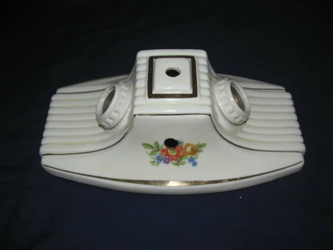 Vintage Ceramic 2 Bulb Ceiling Light Fixture Floral Design Cover