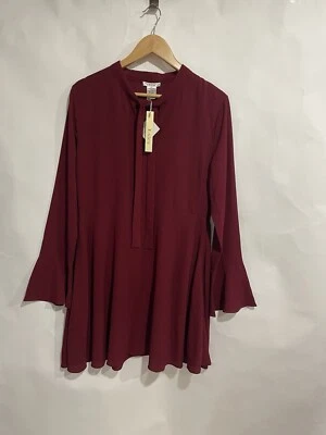 Vestido Esley Borgoña Cuello Atado Manga Larga Volantes, Cremallera Lateral Talla L Vestido Foto 1 de 4