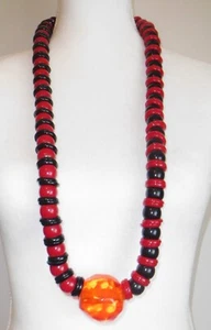 Sobral Atelie Black & Red Beads Artist Made Very Long & Large Statement Necklace - Picture 1 of 8
