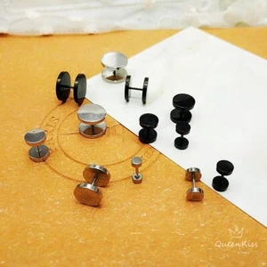 Handmade Titanium Black Silver circle stud High Polished Screw Flat Back Studs - Picture 1 of 5