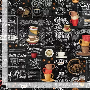 Coffee Fabric Kitchen Coffee Chalkboard Cotton Timeless Treasures CD2557 By Yard - Picture 1 of 3