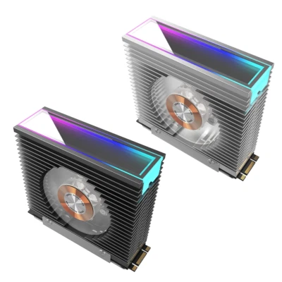 M.2 2280 SSD Aluminum Heatsink Radiator W/ Dual 50MM PWM Cooling Fan & ARGB Sync - Image 1 of 4