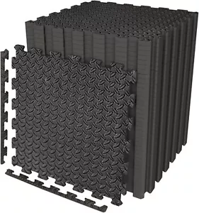 Black Interlocking Floor Mat EVA Soft Foam Gym Yoga Exercise Fitness Gymnastics - Picture 1 of 9