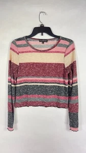 Almost Famous Womens Cropped Top Scoop Neck Long Sleeve Striped Multicolor  XL. - Picture 1 of 14