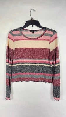 Top corto casi famoso para mujer cuello redondo manga larga rayas multicolor XL. Foto 1 de 4