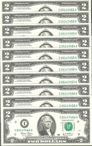 10 Consecutive 2003 $2 IA Block Federal Reserve Notes - Gem Crisp Uncirculated - Picture 1 of 2