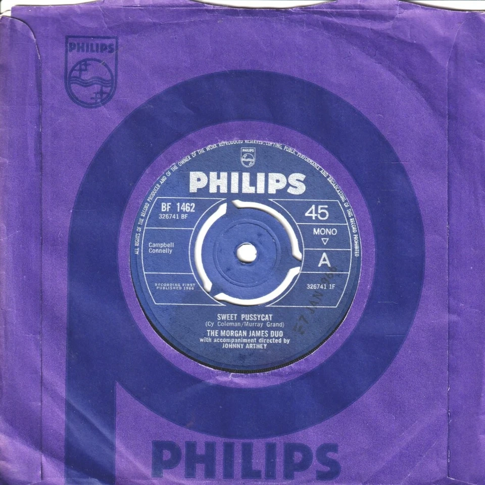 Morgan James Duo Sweet Pussycat 7" vinyl UK Philips 1965 3 prong label design in - Image 1 of 3