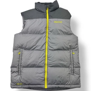 Marmot Gray Neon Yellow 650 Down Full Zip Puffer Vest Polyester Shell Mens Small - Picture 1 of 9