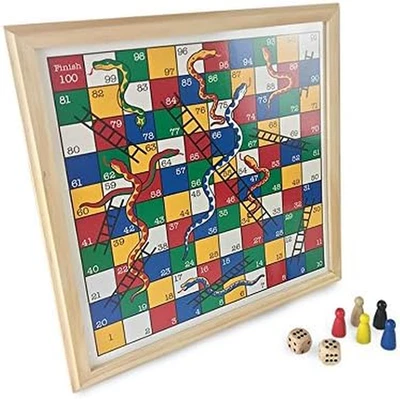 Snakes and Ladders Wooden Board Game Ideal for 2-6 Players Suitable for Years 3+ - Image 1 of 4