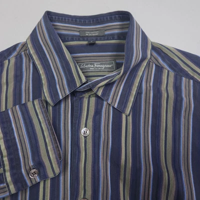 Camisa Salvatore Ferragamo a Rayas Informal Abotonada Hecha en Italia Diseñador L Foto 1 de 4