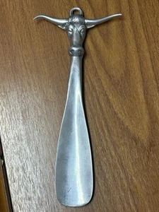 Vintage Bruce Fox 1970 Pewter Shoehorn Western Silver Tone Style Long Horn - Bild 1 von 10
