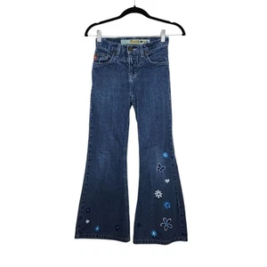 Vintage Mudd Jeans Youth Girls Size 10 Embroidered Flare 90s Denim Pants - Picture 1 of 5
