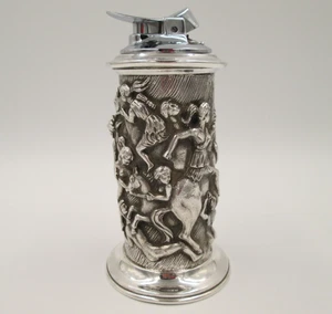 70er Jahre Ronson Tischfeuerzeug Sterling Silber West Germany Krieger Relief 278g - Bild 1 von 12