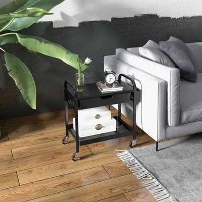 HOMCOM Rollwagen, Servierwagen mit 1 Schublade, 1 Ablage, Küchenwagen mit Haken - Bild 1 von 4