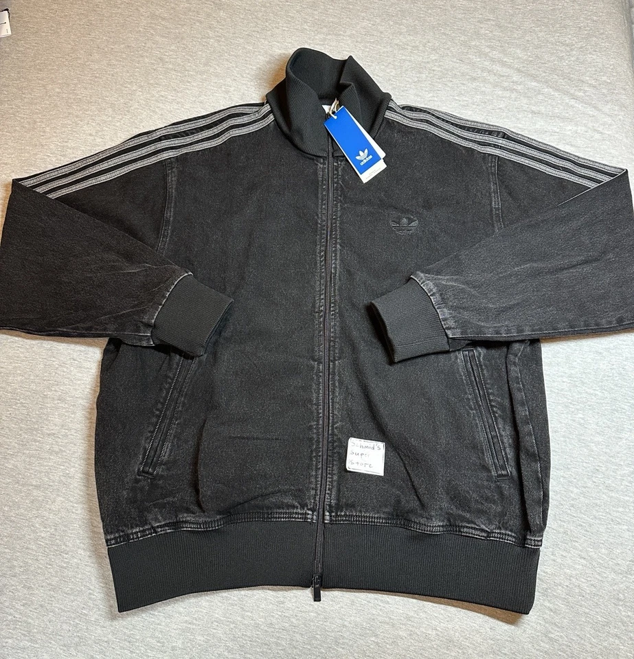 Adidas Originals Mens Denim Firebird Full Zip Jacket Black Sz XL JC6717