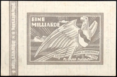 DÜSSELDORF 1923 "Landesbank der Rheinprovinz" 1 Billion Mark Inflation Notgeld - Image 1 of 2