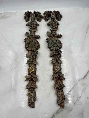VTG Ornate Resin Wall Appliques Acanthus Floral Ribbon Rococo Green Gold French - Image 1 of 4