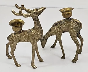 Ancien lot de 2 bougeoirs coniques cerf en laiton Doe & Buck - Photo 1/10