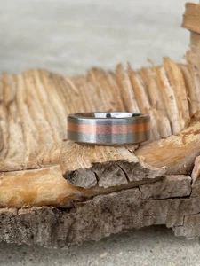 Copper Stripe Titanium Ring, Brushed Finish, for Him or Her, Pictured at 6mm - Picture 1 of 8