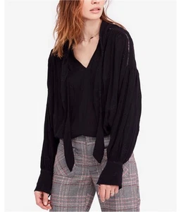 Free People Womens Wishful Moments Peasant Blouse, Black, Small - Picture 1 of 1
