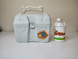 Vintage 1994 The Flintstones Blue Lunch Box Thermos Set Bone Handle EUC - Picture 1 of 3