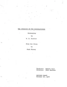 INVASION OF THE BODY SNATCHERS movie script reproduction Donald Sutherland - Imagen 1 de 1