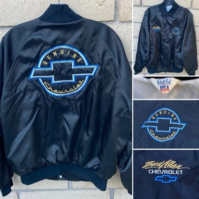 Vintage West Ark Satin Embroidered Chevrolet Logo Dealer Satin Jacket Size L - Image 1 of 4