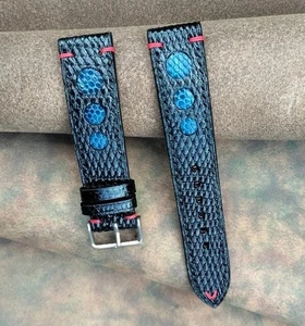 22mm/20mm Genuine Lizard leather watch strap band, leather watch strap Black - Picture 1 of 13