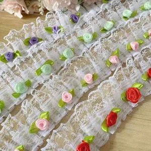 1 Yard Rose Flowers Lace Trim Ribbon Embroidered DIY Wedding Dress Sewing Crafts - Picture 1 of 10