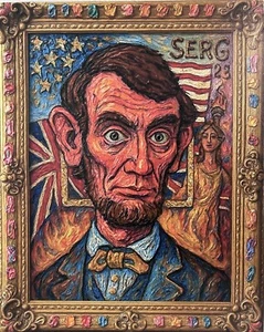 Abraham Lincoln 20"x16" Print on Canvas by Serg Graff, Surreal Pop Art Portrait - Picture 1 of 5