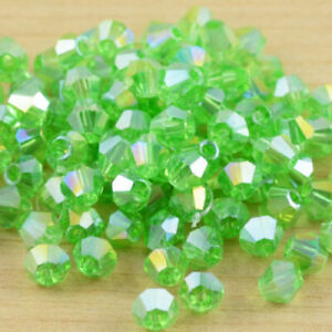 100Pcs Crystal charm Bicone loose spacer 4mm glass beads light green ab
