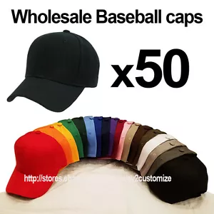 WHOLESALE LOT 50 Plain Blank Solid Baseball caps hats adjustable - Picture 1 of 20
