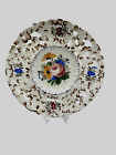 VINTAGE RETICULATED HAND PAINTED ITALIAN MAJOLICA FLORAL WALL PLATE 11.5"