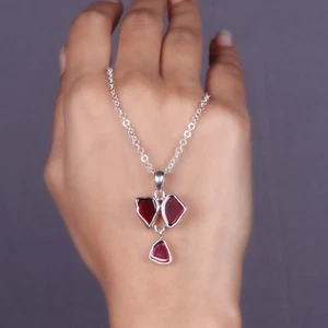 Natural Garnet Gemstone 925 Sterling Silver Drop Pendant Women Jewelry Gift - Picture 1 of 9