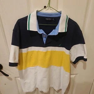 Vintage Nautica Hemd Herren Large Polo Color Block Streifen Kurzarm Baumwolle 90er - Bild 1 von 6