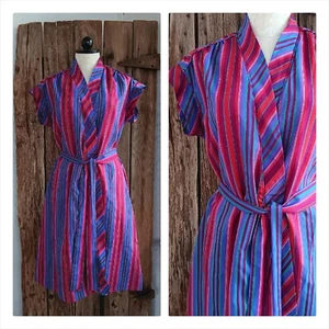 Vintage 70s Tom Bezduda Barad & Co Short Sleeve Striped Robe Womens Small - Bild 1 von 16