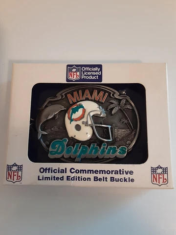 Vintage Miami Dolphins Belt Buckle 1987 NFL Football Brand New With Certificate Cover